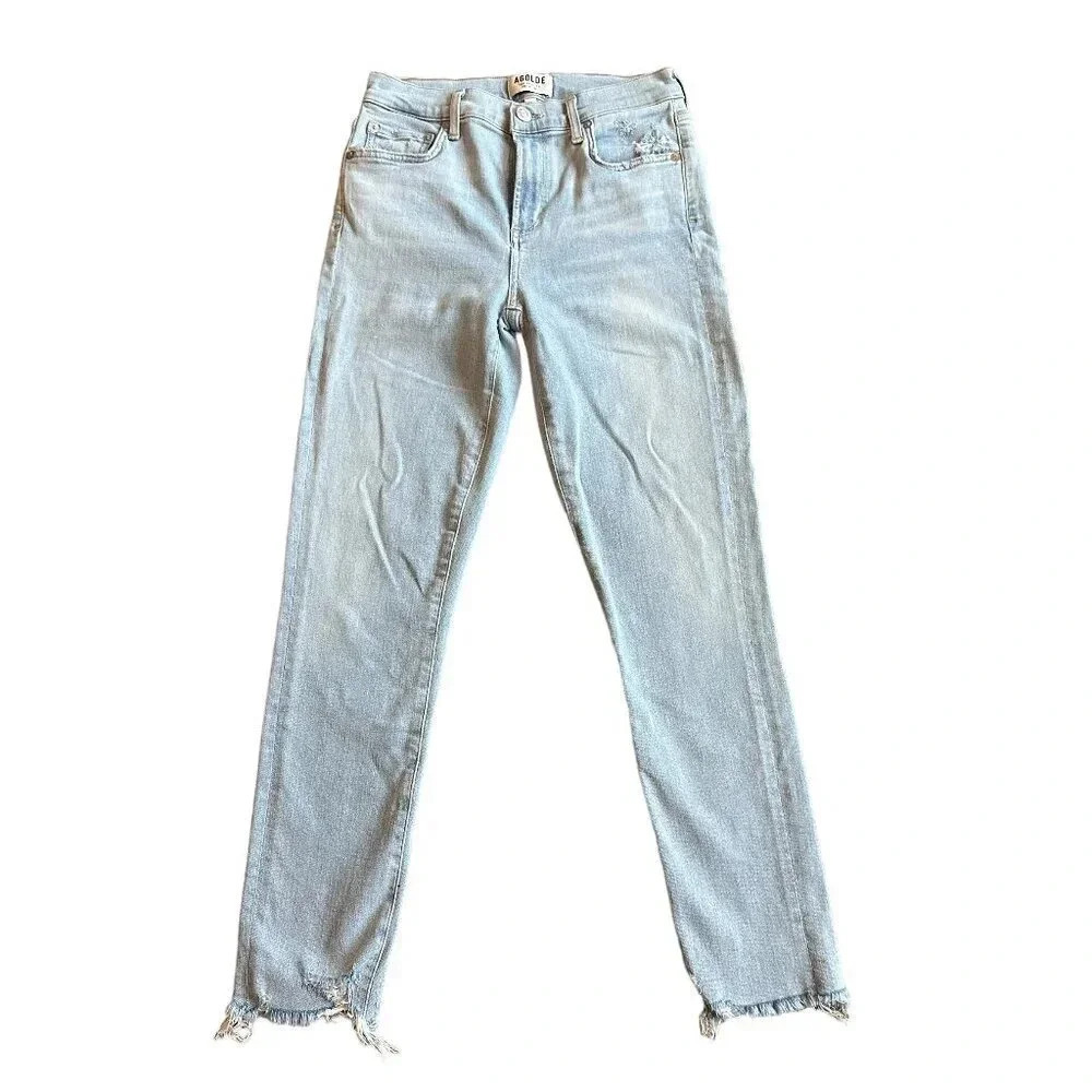 Agolde Light Wash Skinny Jeans Distressed Raw Chewed Hem Size 26 Women's